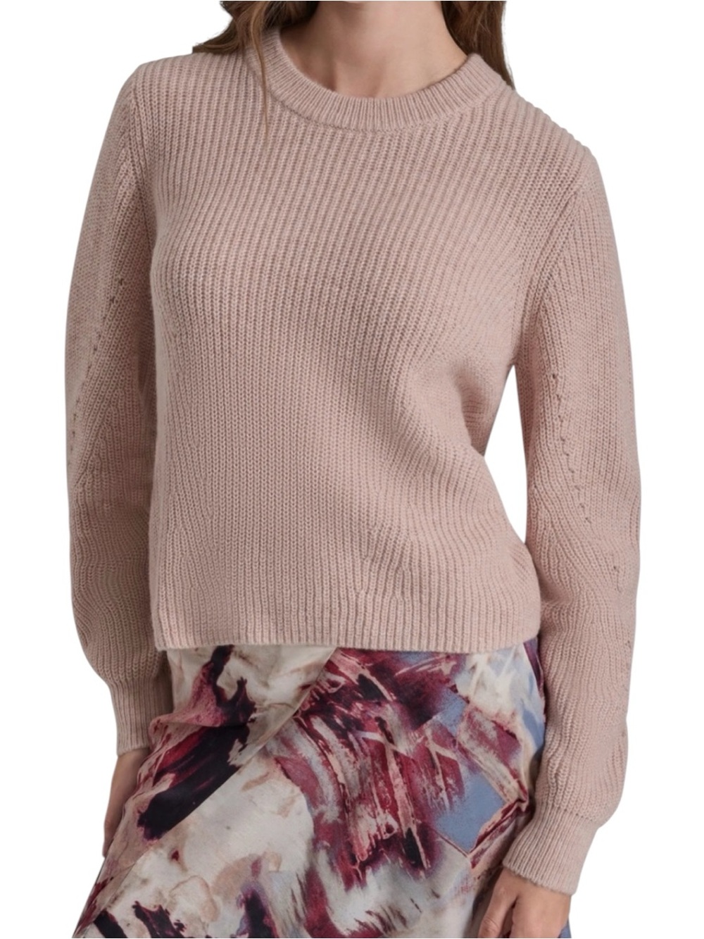 DKNY Classic Crewneck Cropped Women's Sweater - Blush Pink - Size S